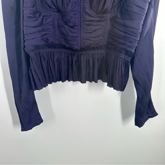 Ulla Johnson Purple Mia Ruched Satin Peplum Blouse - Picture 4 of 13